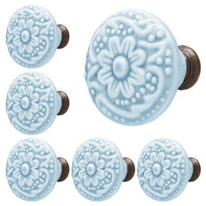 Piutouyar Sky Blue Ceramic Knobs, 34mm / 1.3 Inch, 10Pcs - color: Sky Blue, size: 10 Pieces