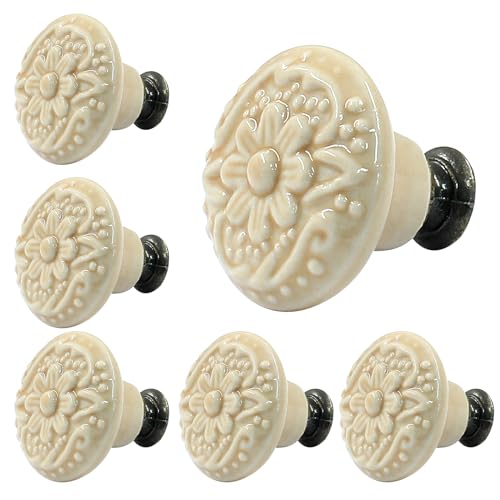 Piutouyar Light Yellow Ceramic Knobs, 34mm / 1.3 Inch, 10Pcs - color: ligth yellow, size: 10 Pieces