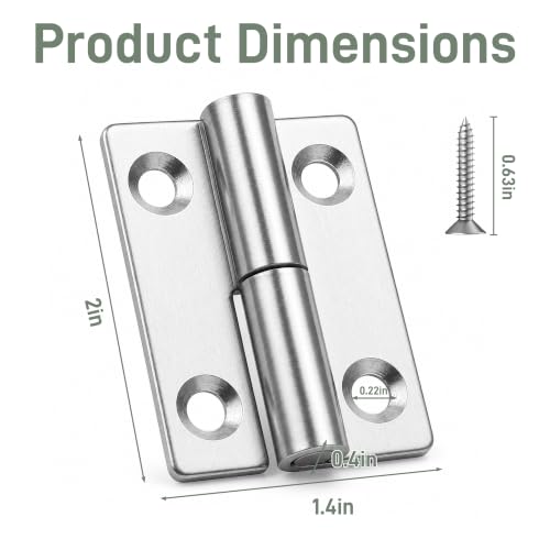 2in Lift Off Hinges 4Pack, 304 Stainless Steel Small Cabinet Hinges, Pin-on-Right Removable Butt Hinges for Wooden Box, Tool-Free Hinge for DIY & Electronics Enclosure (Silver, 16 Screws) - size: 2x1.4x0.4 in