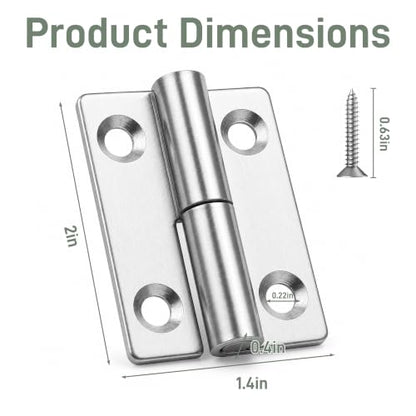 2in Lift Off Hinges 4Pack, 304 Stainless Steel Small Cabinet Hinges, Pin-on-Right Removable Butt Hinges for Wooden Box, Tool-Free Hinge for DIY & Electronics Enclosure (Silver, 16 Screws) - size: 2x1.4x0.4 in