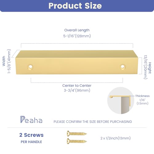 Peaha 25 Pack Kitchen Cabinet Handles 3-3/4" Matte Gold Pulls Edge Pulls - color: Matte Gold, size: Hole Centers:3-3/4in(96mm)
