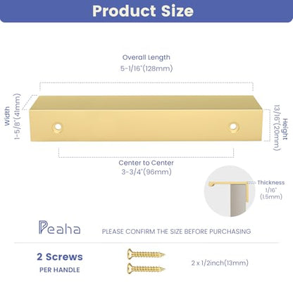 Peaha 25 Pack Kitchen Cabinet Handles 3-3/4" Matte Gold Pulls Edge Pulls - color: Matte Gold, size: Hole Centers:3-3/4in(96mm)