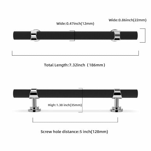 20 Pack 5 Inch Cabinet Pulls knurled Matte Black and Polished Chrome Kitchen Cabinet Handles Aluminum and Zinc Alloy Drawer Pulls Solid Cabinet Hardware - color: Black and Polished Chrome, size: 5'' Hole Center(128mm)