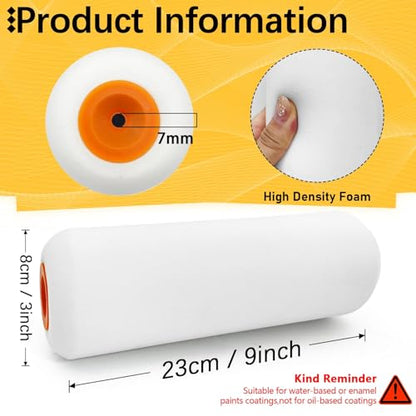 2 Pack Foam Paint Roller Covers, 9 Inch Paint Rollers with 2 Frame