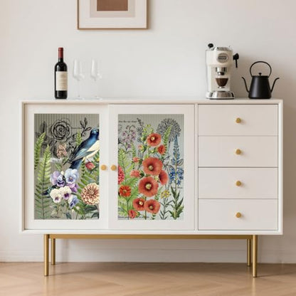 Peacoblue Bird Flower Bush Rub On Transfers for Furniture 6"x12" - style: Vintage Bird and Flower Bush