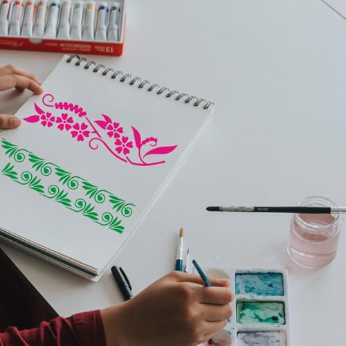 Border Stencil 6pcs Reusable Plastic Templates 12inch Craft Paint Template Stencils Painting on Wood Furniture Wall Canvas Floor