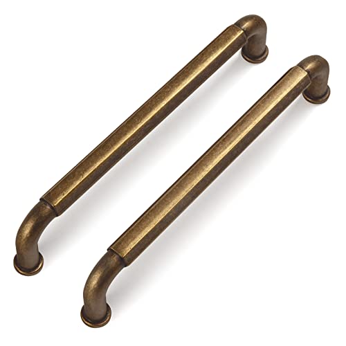 Goo-Ki 6 Pack 5 Inch （128mm） Hole Center Cabinet Pulls Antique Brass Zinc Alloy Kitchen Drawer Pulls Drawer Handles 5.5 Inch Length 2201-GT-128 - color: Antique Brass, size: 5 Inch Hole Centers