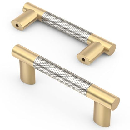 Asidrama 10 Pack 3 Inch(76mm) Knurled Gold and Brush Satin Nickel Kitchen Cabinet Handles,Cabinet Pulls Kitchen Cabinet Hardware Cupboard Handles Drawer Handles Dresser Pulls 4496A - color: Gold-Nickel, size: 3" Hole Center(76mm)