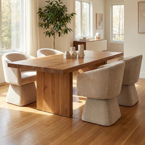 VKNOW Upholstered Swivel Dining Chairs Set of 4 with Barrel Back and Arm - color: Khaki