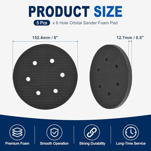 5Pcs 6 Inch Interface Pads, 6 Hole Foam Sanding Pads - size: 6 Hole