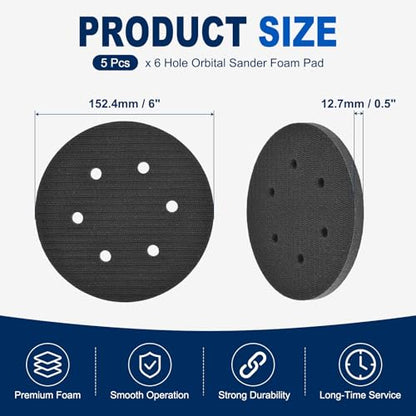 5Pcs 6 Inch Interface Pads, 6 Hole Foam Sanding Pads - size: 6 Hole