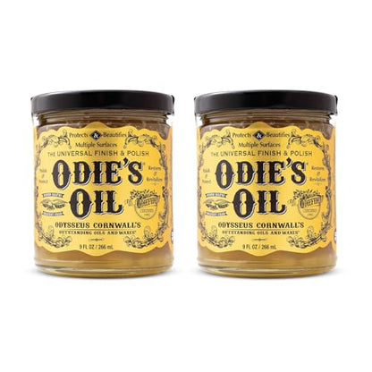 Odie's Universal Oil Twin pack (9 oz) - 2 jars - All Natural Universal Finish for Wood, Metal, Leather, Plastic, Vinyl, Masonry and More