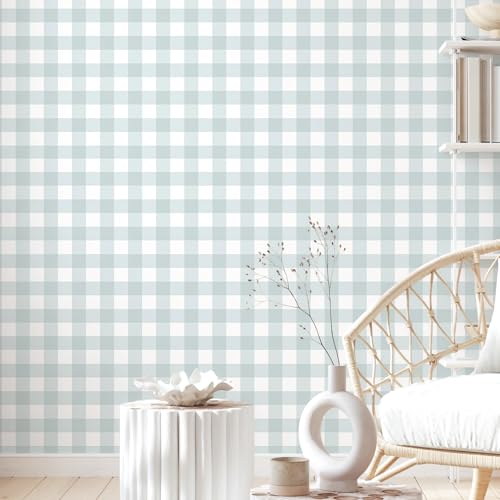 Cohoo Home Plaid Peel and Stick Wallpaper Gingham Checkered 17.3''×78.7'' - color: Blue, size: 17.3"×78.7"