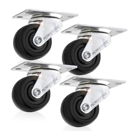 POWERTEC 2 Inch Swivel Caster Wheels Set of 4 with 160 lbs Loads, Heavy Duty Plate Casters, Rubber Castor Wheels for Furniture, Cart, Dolly and Workbenches (17210)
