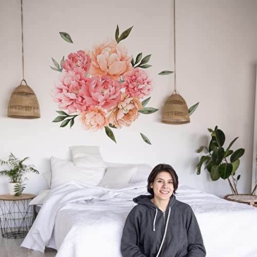 Watercolor Peony Flower Wall Decals for Living Room