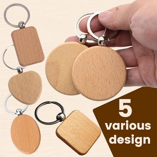 Blank Wood Keychains - Beech Wood DIY Craft Blanks for Engraving | 50 Pack