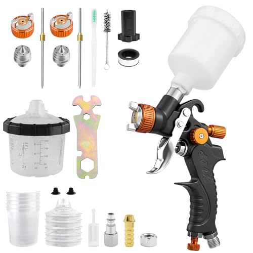 Mini HVLP Air Spray Gun with 0.8/1.0 mm Nozzles Touch UP Spray Gun - color: Orange