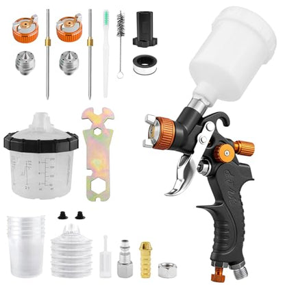 Mini HVLP Air Spray Gun with 0.8/1.0 mm Nozzles Touch UP Spray Gun - color: Orange
