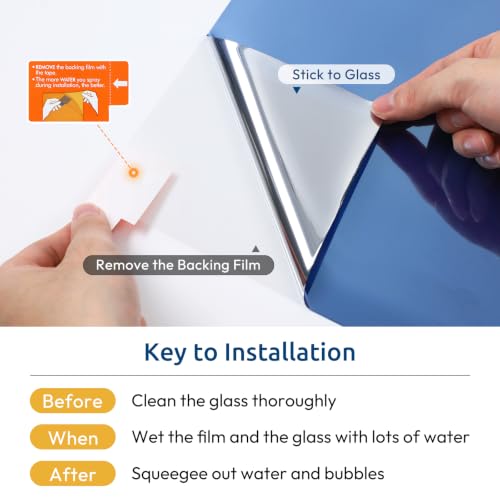rabbitgoo Window Privacy Film One Way, 17.5" x 78.7", Blue Silver - color: Blue-silver, size: 17.5" x 78.7"