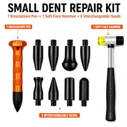 10Pcs Dent Repair Tool Kits Paintless Dent Removal Tap Down Tools Dent Rubber Hammer with 9 Different Shaped Hammer Heads for DIY dent Repair on Cars - color: Black