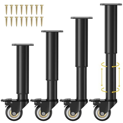 Wlrrcwdttc 7-12 inch Metal Adjustable Furniture Legs with 2.36 inch Swivel Caster Wheels for Cabinet/Sofa/Bed/Dresser/Couch/Coffee Table,Heavy Duty Replacement Support Legs with Caster Wheels Set of 4