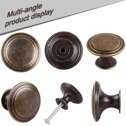 Pack of 6 Flat Round Mushroom Shape Drawer Pulls Anique Broze Furniture Cupboard Zinc Alloy Dresser Knobs Door Window Pull Handles Cabinet Hardware for Closet Wardrobe Pulls with Screws - color: Antique