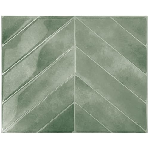 SMART TILES Peel and Stick Backsplash - 5 Sheets of 11.43" x 9" - 3D Adhesive Peel and Stick Tile Backsplash for Kitchen, Bathroom, Wall Tile - color: Solna Green