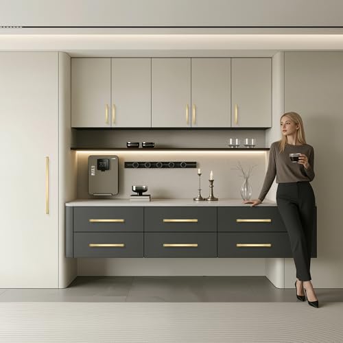 Lardmon 10 Pack 6.3 Inch(160mm) Hole Center Brushed Gold Kitchen Cabinet Handles Modern Cabinet Pulls Kitchen Cabinet Hardware Solid Drawer Pulls Handles for Dresser, Total Length 7.28 Inch - color: Brushed Gold, size: 6.3 Inch Hole Center