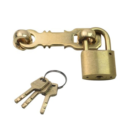 Retro Heavy Duty Padlock, Brass Gold Door Lock with Hasp and Keys - size: Light Brass Hasp+Padlock