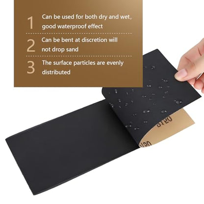 Sand Paper Variety Pack, 10PCS Wet/Dry Sandpaper for Wood Metal Crafts and Car Sanding, 400 Grit, 9 x 3.6 Inch - size: 400-Grit