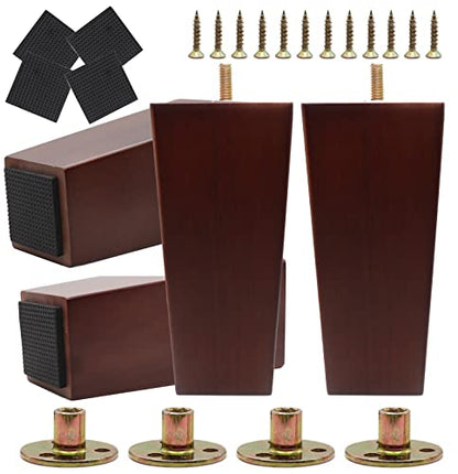 cSeao 4-Pack 6 Inches Wood Furniture Legs, Couch Legs, Sofa Legs, Mid Century, with 5/16 inch Bolts for Couch Ottoman Loveseat Coffee Table Cabinet - size: 6 Inches