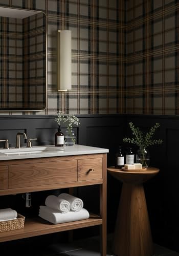 NextWall Harry & Grace Herringbone Plaid Premium Matte Non-Woven Peel and Stick Wallpaper (Cliffside) - color: Cliffside