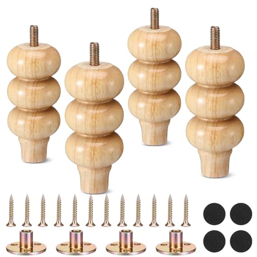 4 Pcs 4 Inch Wood Legs Round Bun Feet for Dresser Sofa Natural - color: Natural, size: 4 Inch