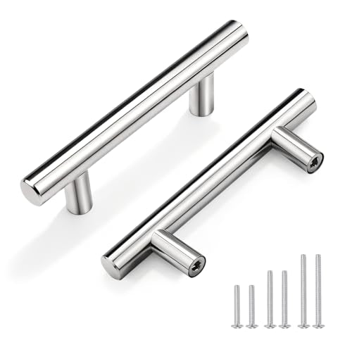 Gobrico 10 Pack 2-1/2" (64mm) Hole Center Cabinet Handles, Polished Chrome Cabinet Pulls, Stainless Steel Euro Bar Drawer Pulls, 4" Overall Length - color: Polished Chrome, size: 2-1/2 Inch Hole Center