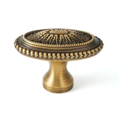 2 Pack Solid Brass Cabinet Knobs, Oval Drawer Knobs, Antique Brass Cabinet Knobs for Kitchen, Bathroom, and Furniture - size: Knob-I