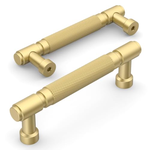 Amerdeco 10 Pack Brushed Gold knurled Cabinet Pulls 4" - color: Brushed Gold, size: 4" hole center