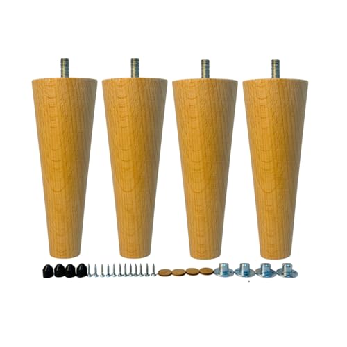 8 Inch Round Solid Beech Wood Replacement Furniture Legs, Set of 4, Wooden Feet Mid Century Modern, Unfinished Legs for Sofa, Couch, Armchair, Ottoman, Cabinet, TV Stand, Dresser - size: 8" / 20cm