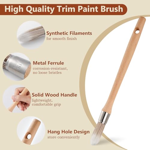 Trim Paint Brush, 0.6", 3 Pcs Round Brushes for Walls, Touch Up - size: 0.6 Inch Round, 3 Pack