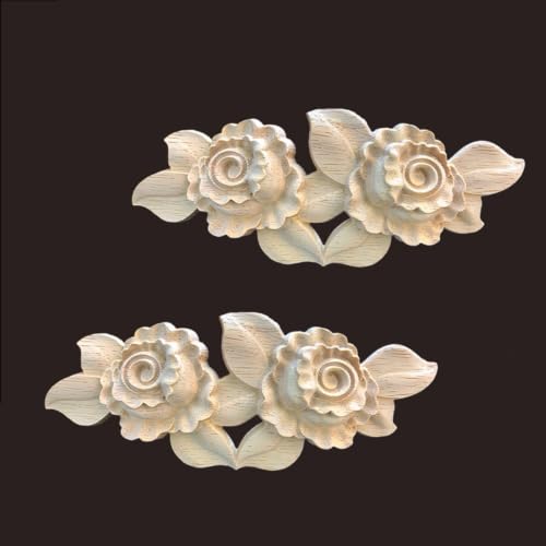 2 Pack Unfinished Wood Carved Rose Appliques Onlays, 16x6.5cm/6.3x2.56 DIY Wood Ornaments for Cabinet Dresser Bed Mirror Fireplace Wardrobe Wall Decor