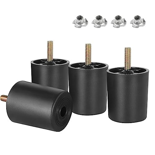 4pcs Plastic Furniture Legs 2.4" with T-Nuts, M8-1.25 Thread Bolt - size: 2-3/8 Inch, M8-1.25 Metric Thread Bolts