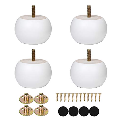 2 Inches White Bun Feet for Furniture Solid Wood Round Replacement Legs Set of 4 for Chair Ottoman Predrilled M8 Bolt - color: White