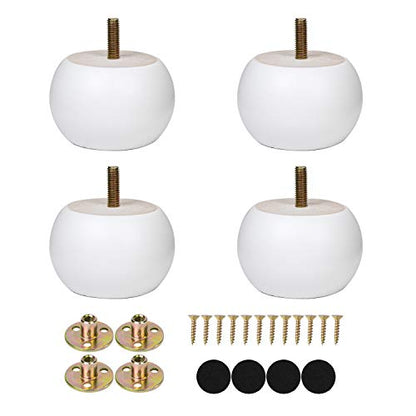 2 Inches White Bun Feet for Furniture Solid Wood Round Replacement Legs Set of 4 for Chair Ottoman Predrilled M8 Bolt - color: White