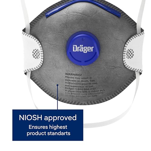 Dräger X-plore 1350 N95 Odor Particulate Respirator with Exhalation Valve, 10 Pack, Size S/M, NIOSH-Certified Dust Mask with Nuisance Level Organic Vapor Relief, Adjustable Head Harness