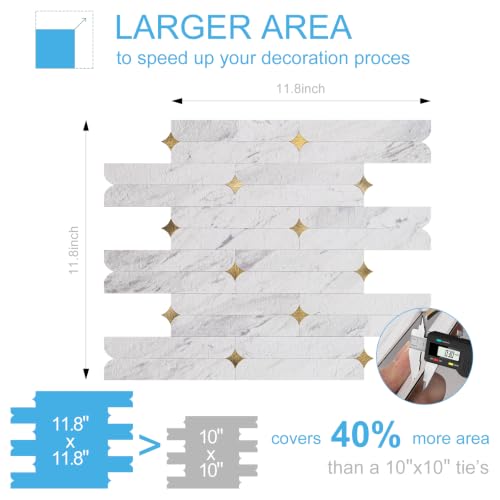 Peel and Stick Backsplash Tiles, 10-Sheet BPA-Free PVC White Mixed Gold Stellate, 12"x12" Waterproof Heat Resistant Geometric Flower Tile for Kitchen Bathroom Fireplace RV - color: White Mixed Gold Stellate