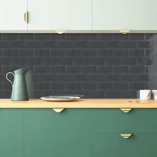 STICKGOO 10-Sheet Backsplash Peel and Stick Subway Tile(Thicker Design) - color: Taroudant Black