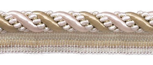 DÉCOPRO 7/16" (1cm) Large Shiny Decorative Twisted Rope Cord with Lip | Cord Trim # 0716I2, White Sands #4001 (White Ivory, Cream Ivory, Light Beige) 5 Yard Value Pack (15 ft/4.5m) - color: White Sands #4001 (White Ivory, Cream Ivory, Light Beige), size: