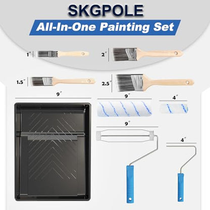 Paint Roller Kit with 4.4FT Telescoping Extension Pole, 27 PCS Paint Brushes Kit, 4" 9" Paint Roller, Paint Trays, Paint Roller Frame, Scraper for Home Interior, Painting Walls, Ceiling, House