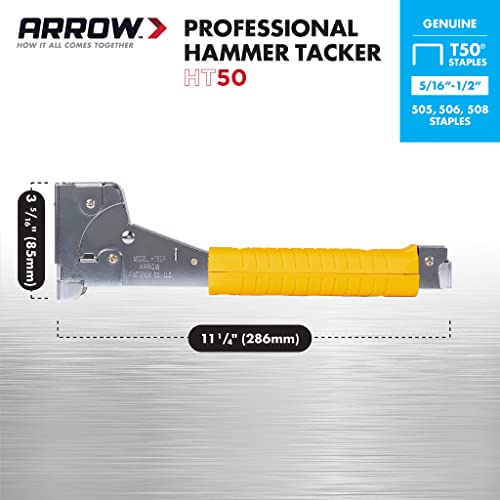 Arrow HT50 Heavy Duty Hammer Tacker, Chromed-Steel Manual Stapler with Sure-Grip Handle, Dual-Capacity Rear-Load Magazine, Fits 5/16”, 3/8", or 1/2" Staples (Pack of 4) - size: (4-Pack)