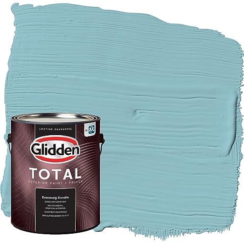 Glidden Total Exterior Paint & Primer All-in-One, Kingston Aqua/Aqua-Blue, Semi-Gloss, 1 Gallon - color: Kingston Aqua, size: 128 Fl Oz (Pack of 1)