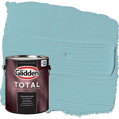 Glidden Total Exterior Paint & Primer All-in-One, Kingston Aqua/Aqua-Blue, Semi-Gloss, 1 Gallon - color: Kingston Aqua, size: 128 Fl Oz (Pack of 1)